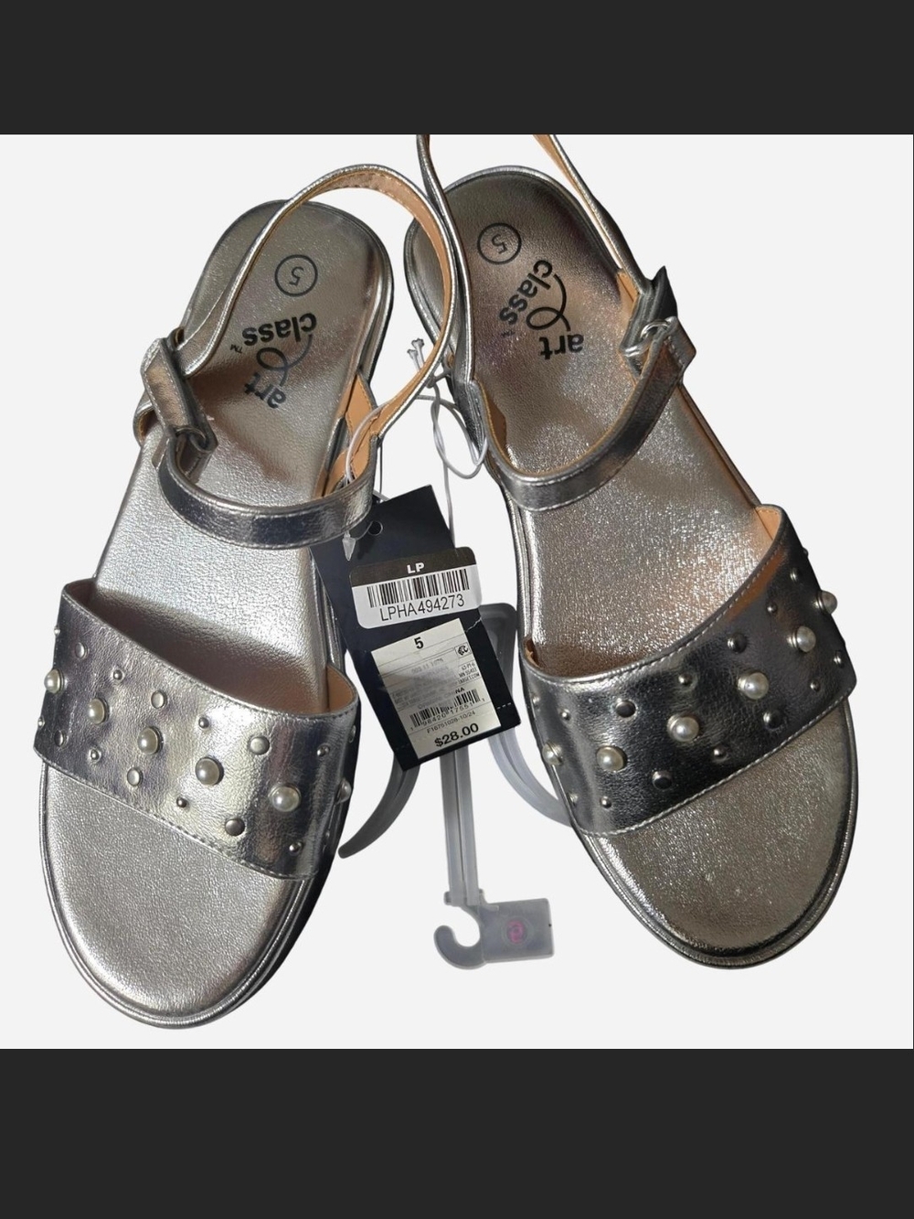 art class Metallic Silver Studded Sling Sandals